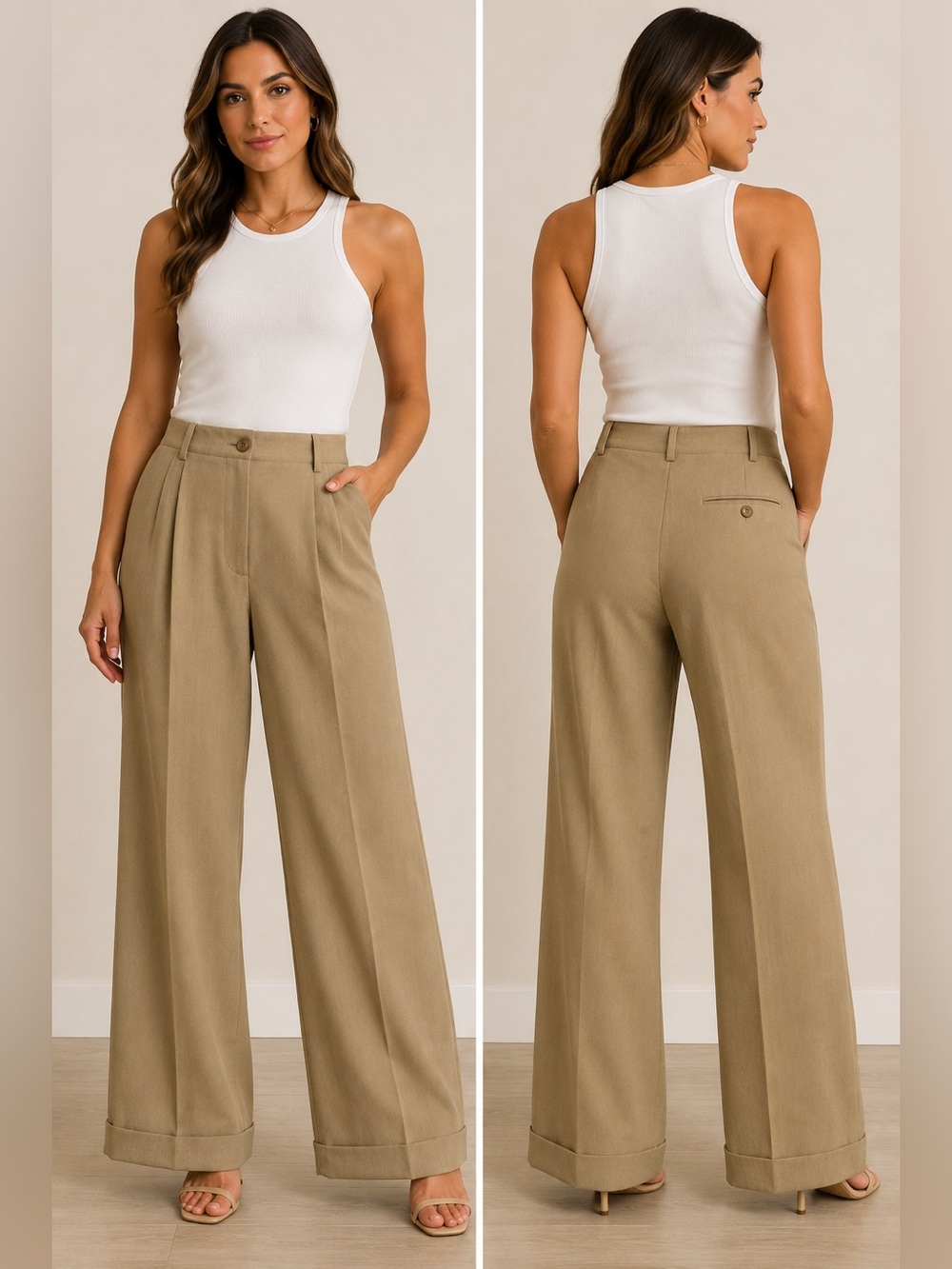 Emporio Armani Wide Leg Trousers in Khaki